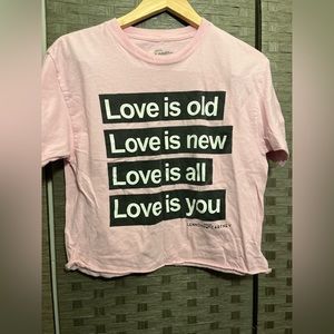 Woman’s Pink Short Sleeve Cropped Tee Lyrics By Lennon & McCartney Size Medium